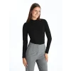 LCWAIKIKI Basic Siyah Dik Yaka Düz Uzun Kollu Kadın Body