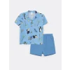 LCW baby Mavi Kısa Kollu Desenli Erkek Bebek Gömlek ve Şort 2li Takım