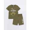 LCW Kids Haki Bisiklet Yaka Baskılı Kısa Kollu Erkek Çocuk Tişört ve Şort