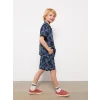 LCW Kids Lacivert Desenli Kısa Kollu Erkek Çocuk Gömlek ve Şort