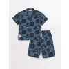 LCW Kids Lacivert Desenli Kısa Kollu Erkek Çocuk Gömlek ve Şort
