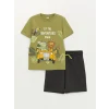 LCW Kids Yeşil Bisiklet Yaka Baskılı Kısa Kollu Erkek Çocuk Tişört ve Şort