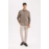 Defacto W7832 Kahve %100 Pamuk Regular Fit Polo Yaka Müslin Uzun Kollu Gömlek