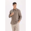 Defacto W7832 Kahve %100 Pamuk Regular Fit Polo Yaka Müslin Uzun Kollu Gömlek