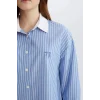 Defacto E1756 Mavi Relax Fit Çizgili Poplin Uzun Kollu Gömlek Tunik