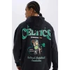 Defacto D6690 Siyah DeFactoFit NBA Boston Celtics Oversize Geniş Kalıp Kapüşonlu Sırt Baskılı Kalın Sweatshirt