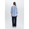 Defacto E1756 Mavi Relax Fit Çizgili Poplin Uzun Kollu Gömlek Tunik
