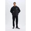 Defacto D6690 Siyah DeFactoFit NBA Boston Celtics Oversize Geniş Kalıp Kapüşonlu Sırt Baskılı Kalın Sweatshirt
