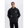 Defacto D6690 Siyah DeFactoFit NBA Boston Celtics Oversize Geniş Kalıp Kapüşonlu Sırt Baskılı Kalın Sweatshirt