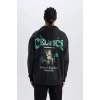 Defacto D6690 Siyah DeFactoFit NBA Boston Celtics Oversize Geniş Kalıp Kapüşonlu Sırt Baskılı Kalın Sweatshirt