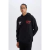 Defacto D6574 Siyah DeFactoFit NBA Chicago Bulls Boxy Fit Kapüşonlu Sırt Baskıllı Kalın Sweatshirt