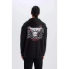 Defacto D6574 Siyah DeFactoFit NBA Chicago Bulls Boxy Fit Kapüşonlu Sırt Baskıllı Kalın Sweatshirt