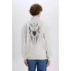 Defacto D6771 Gri Marvel Boxy Fit Dik Yaka Fermuarlı Sırt Baskılı Sweatshirt