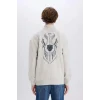 Defacto D6771 Gri Marvel Boxy Fit Dik Yaka Fermuarlı Sırt Baskılı Sweatshirt