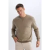 Defacto T3777 Haki Regular Fit Bisiklet Yaka Kalın Basic Düz Sweatshirt