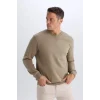 Defacto T3777 Haki Regular Fit Bisiklet Yaka Kalın Basic Düz Sweatshirt