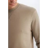 Defacto T3777 Haki Regular Fit Bisiklet Yaka Kalın Basic Düz Sweatshirt