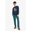 Defacto E0515 Lacivert Garfield Pijama Takımı Regular Fit Uzun Kollu Üst Esnek Belli Uzun Alt