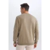 Defacto T3777 Haki Regular Fit Bisiklet Yaka Kalın Basic Düz Sweatshirt