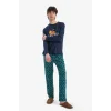 Defacto E0515 Lacivert Garfield Pijama Takımı Regular Fit Uzun Kollu Üst Esnek Belli Uzun Alt