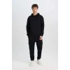 Defacto X8283 Siyah Regular Fit Kapüşonlu Kanguru Cepli İçi Yumuşak Tüylü Basic Düz Sweatshirt