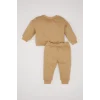 Defacto D7907 Bej Erkek Bebek 2li Takım Bisiklet Yaka Baskılı Sweatshirt Beli Lastikli Eşofman Altı