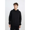 Defacto X8283 Siyah Regular Fit Kapüşonlu Kanguru Cepli İçi Yumuşak Tüylü Basic Düz Sweatshirt