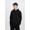 Defacto X8283 Siyah Regular Fit Kapüşonlu Kanguru Cepli İçi Yumuşak Tüylü Basic Düz Sweatshirt