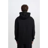 Defacto X8283 Siyah Regular Fit Kapüşonlu Kanguru Cepli İçi Yumuşak Tüylü Basic Düz Sweatshirt