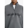 Defacto D8616 Gri DeFactoFit NBA Chicago Bulls Oversize Geniş Kalıp Fermuarlı Dik Yaka Skuba Dalgıç Kumaş Sweatshirt