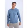 Defacto T3777 İndigo Regular Fit Bisiklet Yaka Kalın Basic Düz Sweatshirt