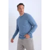Defacto T3777 İndigo Regular Fit Bisiklet Yaka Kalın Basic Düz Sweatshirt