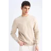 Defacto T3777 Bej Regular Fit Bisiklet Yaka Kalın Basic Düz Sweatshirt