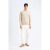 Defacto T3777 Bej Regular Fit Bisiklet Yaka Kalın Basic Düz Sweatshirt
