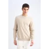 Defacto T3777 Bej Regular Fit Bisiklet Yaka Kalın Basic Düz Sweatshirt