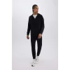 Defacto Z9112 Siyah DeFactoFit Slim Fit Sporcu İnce Jogger Eşofman Altı Dar Kesim Skuba Dalgıç Kumaş Standart Paça Beli Bağcıklı Lastikli Paça