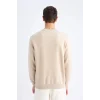 Defacto T3777 Bej Regular Fit Bisiklet Yaka Kalın Basic Düz Sweatshirt