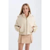 Defacto D6931 Bej Kız Çocuk Su İtici Kapüşonlu Fermuarlı Cepli Mont