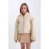 Defacto D6931 Bej Kız Çocuk Su İtici Kapüşonlu Fermuarlı Cepli Mont