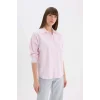 Defacto D4512 Pembe Oversize Geniş Kalıp Çizgili Oxford Uzun Kollu Gömlek