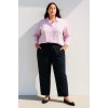 Defacto D4512 Pembe Oversize Geniş Kalıp Çizgili Oxford Uzun Kollu Gömlek