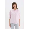 Defacto D4512 Pembe Oversize Geniş Kalıp Çizgili Oxford Uzun Kollu Gömlek