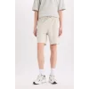 Defacto B8673 Gri %100 Pamuk Slim Fit Dar Kesim Dar Paça Cepli Basic Düz Şort