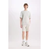 Defacto B8673 Gri %100 Pamuk Slim Fit Dar Kesim Dar Paça Cepli Basic Düz Şort