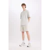 Defacto B8673 Gri %100 Pamuk Slim Fit Dar Kesim Dar Paça Cepli Basic Düz Şort