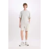 Defacto B8673 Gri %100 Pamuk Slim Fit Dar Kesim Dar Paça Cepli Basic Düz Şort