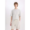 Defacto B8673 Gri %100 Pamuk Slim Fit Dar Kesim Dar Paça Cepli Basic Düz Şort