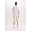 Defacto B8673 Gri %100 Pamuk Slim Fit Dar Kesim Dar Paça Cepli Basic Düz Şort
