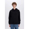 Defacto D8021 Siyah Boxy Fit Kapüşonlu Sırt Baskılı Sweatshirt
