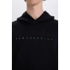 Defacto D8021 Siyah Boxy Fit Kapüşonlu Sırt Baskılı Sweatshirt